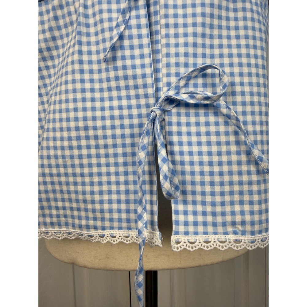 NWT Bagatelle Collection Blue Gingham Lace Trim Tie Front Top Size S - Picture 4 of 10